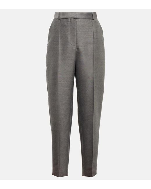 Totême Gray Mid-Rise Straight Cotton And Wool-Blend Pants