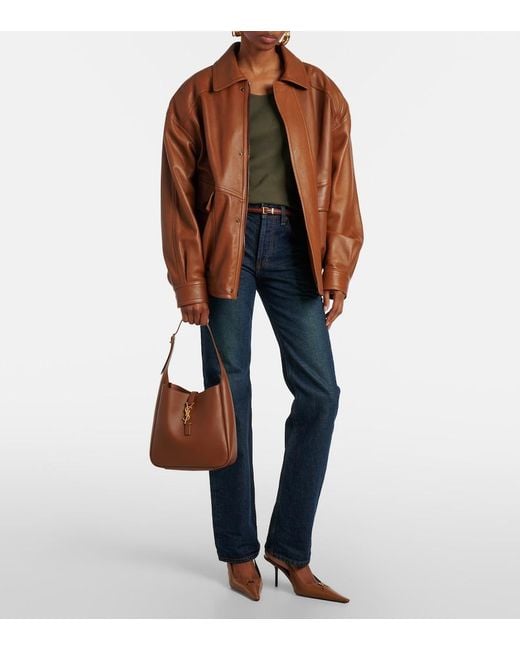 Saint Laurent Brown Le 5 A 7 Small Leather Tote Bag