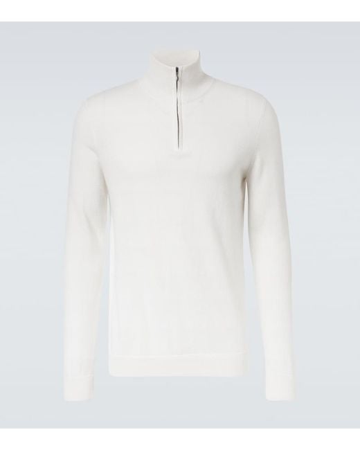 LeKasha White Dared Cashmere Half-Zip Sweater for men