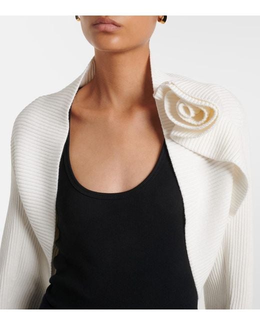 Max Mara White Knitted Floral-Applique Shrug