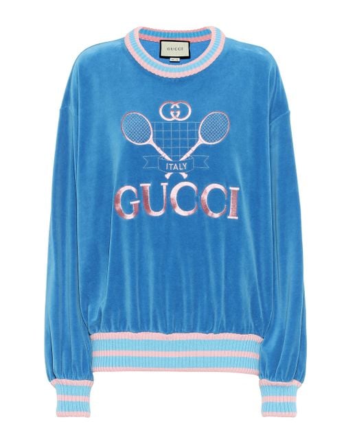 Pull molletonne en chenille bleu Tennis Logo Gucci en coloris Blue