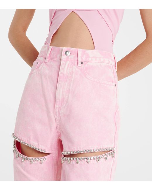 Area Pink Embellished Cutout Straight Jeans
