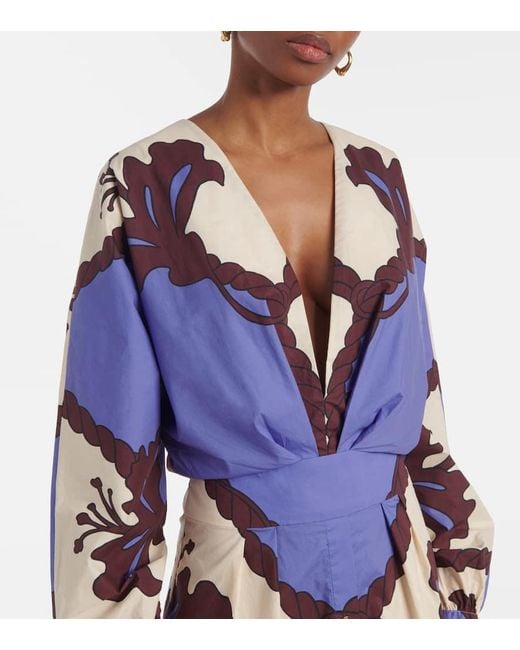 Johanna Ortiz Blue Latitud Marina Printed Cotton Midi Dress