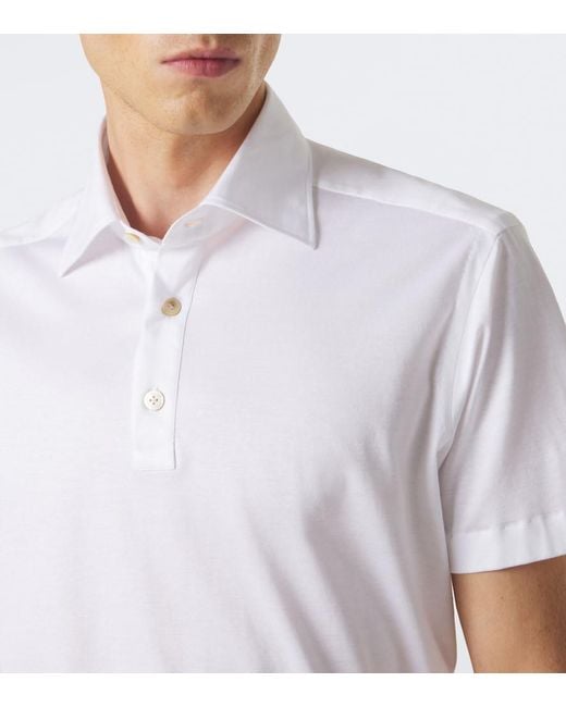 Kiton White Cotton Jersey Polo Shirt for men