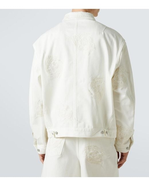 Dries Van Noten White Embroidered Denim Jacket for men