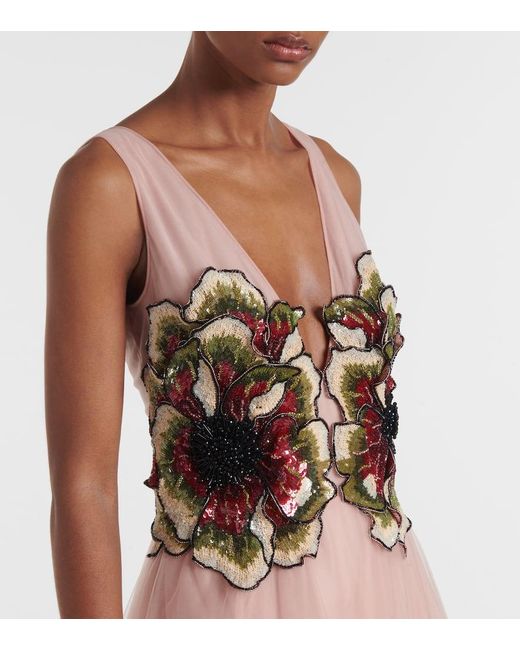 Robe Longue Arion En Tulle A Sequins Costarellos en coloris Pink