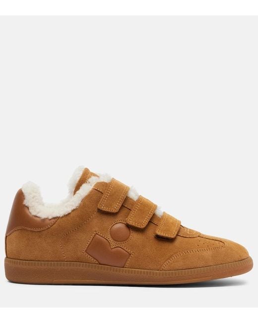 Isabel Marant Brown Beth Shearling-Trimmed Suede Sneakers