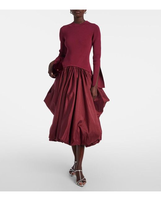 Jonathan Simkhai Red Kenlie Knitted Taffetta Midi Dress