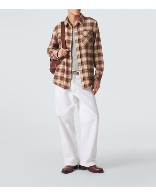 God's True Cashmere Brown Plaid Cashmere Shirt With Sunstone for men
