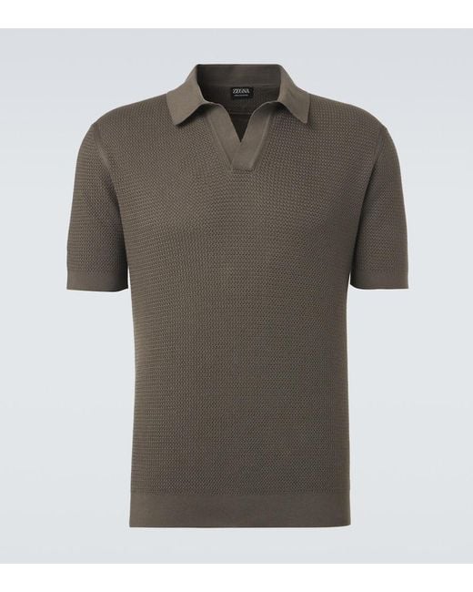 Zegna Green Knitted Cotton Polo Shirt for men