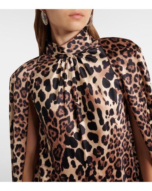Rodarte Multicolor Leopard-Print Caped Silk Charmeuse Gown