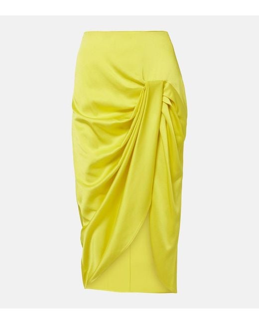 Stella McCartney Yellow Draped Satin Pencil Skirt