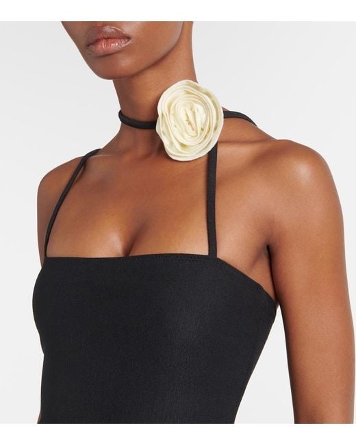 SAME Black Floral-Applique Swimsuit