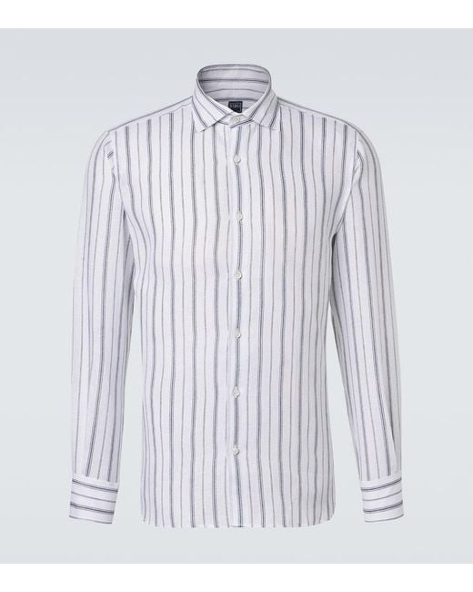 Fedeli White Striped Linen Shirt for men
