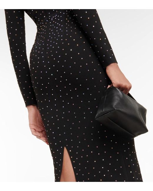 Alex Perry Black Tiernan Embellished Crepe Midi Dress