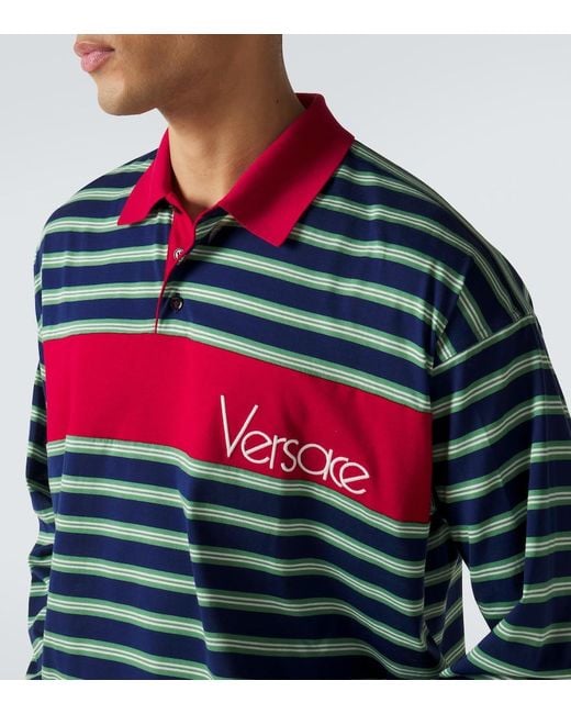 Versace Blue Striped Cotton Jersey Polo Shirt for men