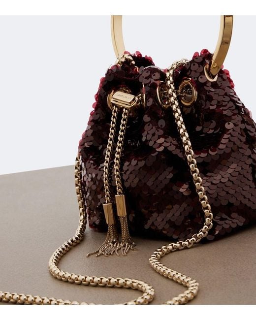 Jimmy Choo White Bon Bon Micro Sequined Bucket Bag