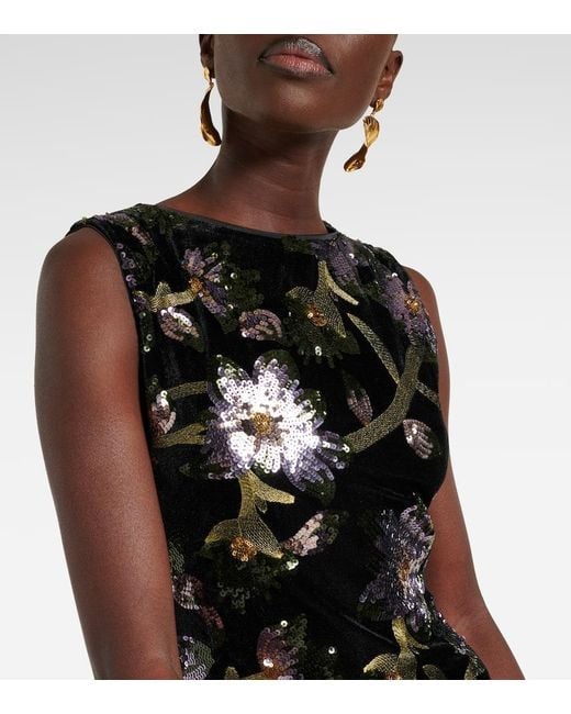 Diane von Furstenberg Black Coral Sequined Floral Midi Dress