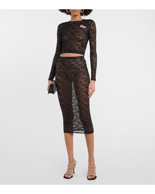 Alessandra Rich Black Embellished Logo Crop Top