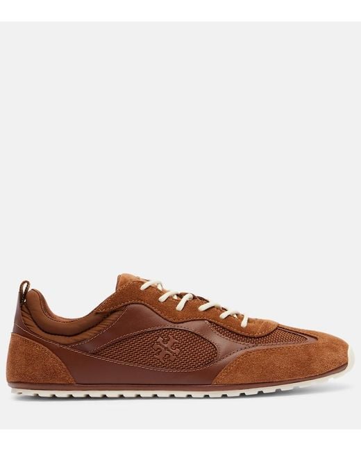 Tory Burch Brown Tory Travel Suede-Trimmed Sneakers