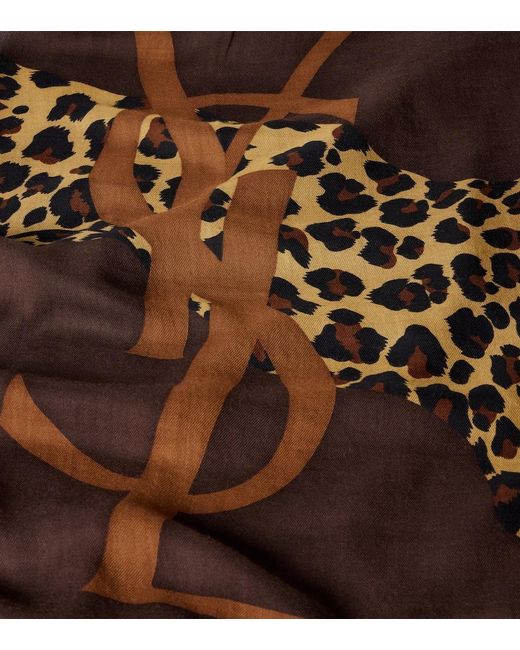 Saint Laurent Brown Cassandre Printed Wool Twill Scarf