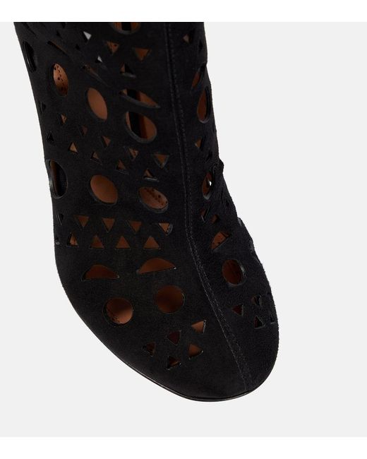 Alaïa Black Ankle Boots Vienne Aus Veloursleder