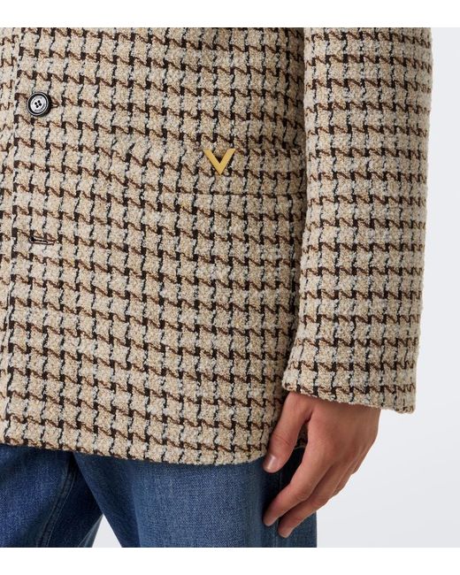 Valentino Brown Houndstooth Wool And Silk-Blend Boucle Blazer for men