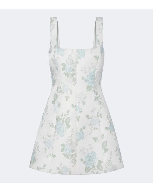 Markarian White Floral Lame Brocade Minidress