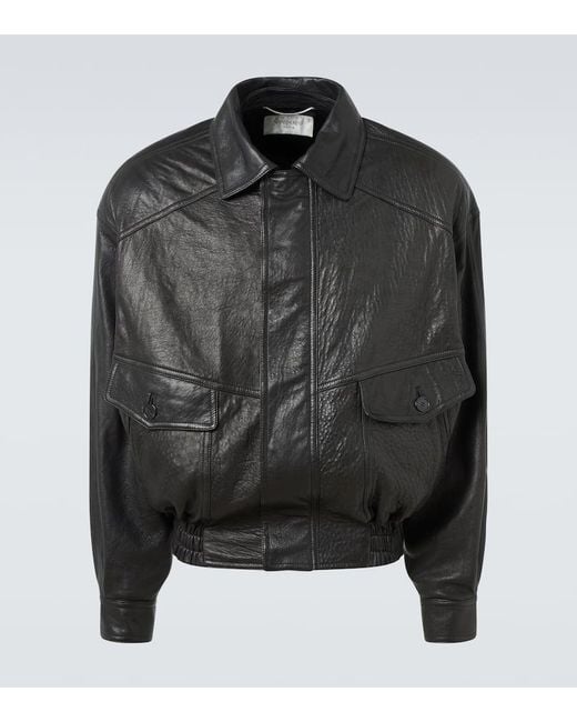 Saint Laurent Black Leather Bomber Jacket for men