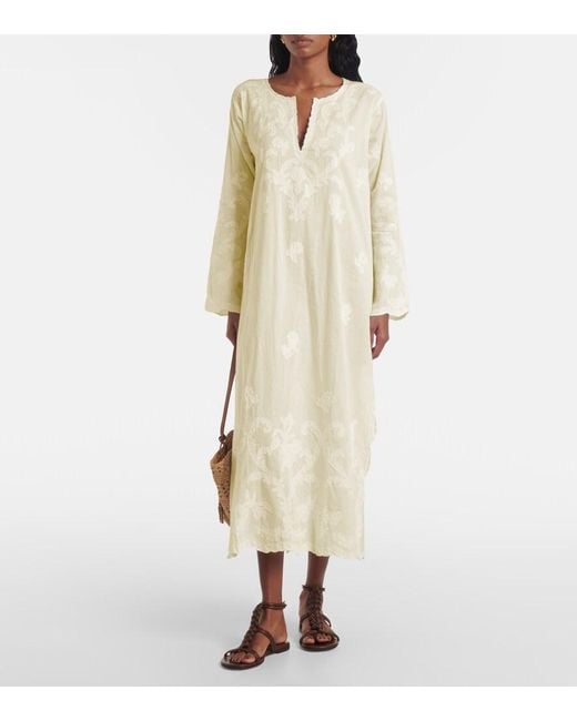 Juliet Dunn White Embroidered Cotton Kaftan