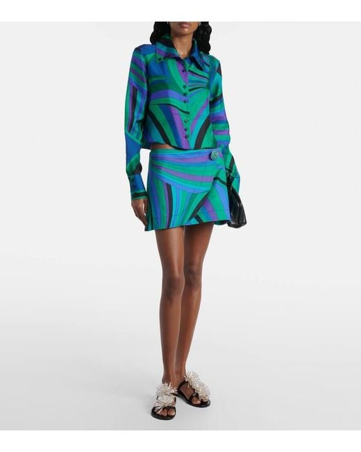 Emilio Pucci Blue Iride Cotton-Blend Wrap Skirt