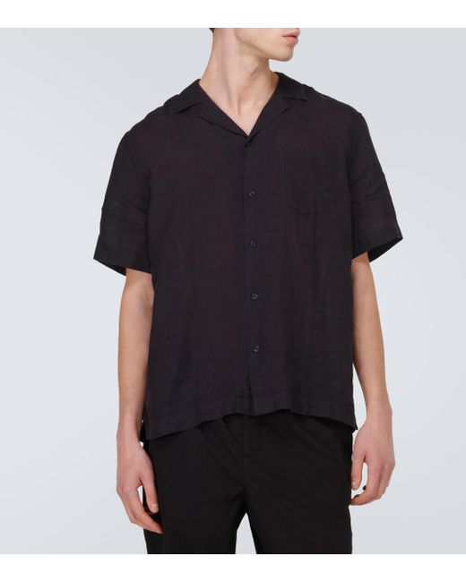 Frescobol Carioca Black Angelo Linen Bowling Shirt for men