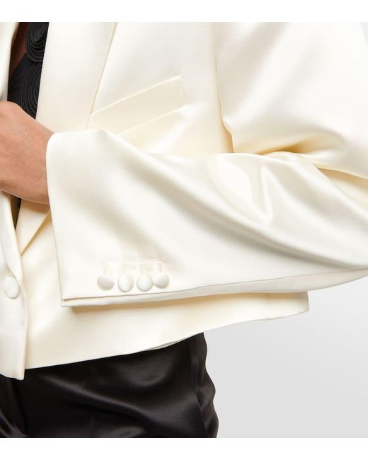 Magda Butrym White Cropped Silk And Wool Blazer