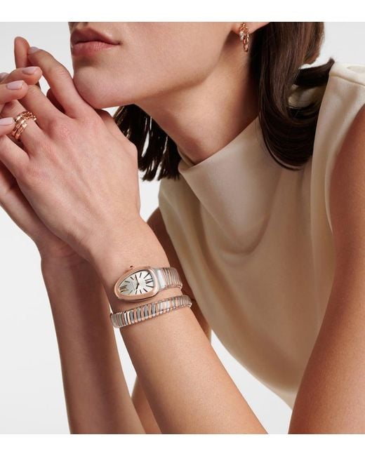 BVLGARI Metallic Uhr Serpenti Tubogas Mit 18Kt Rosegold Und Rubellit