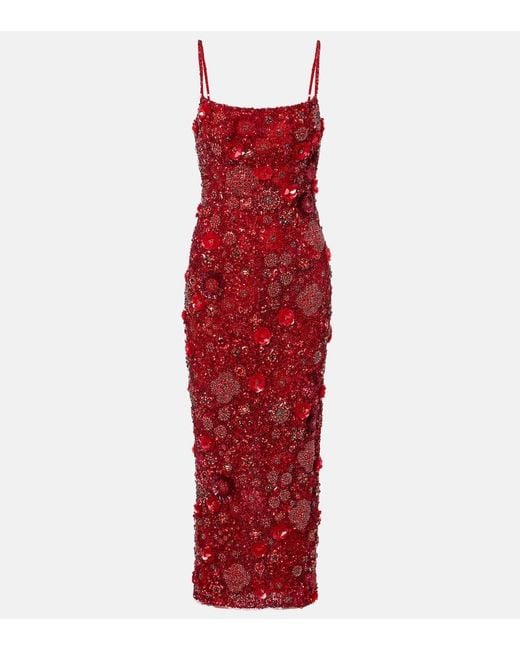 Rachel Gilbert Red Francesca Embellished Cocktail Dress