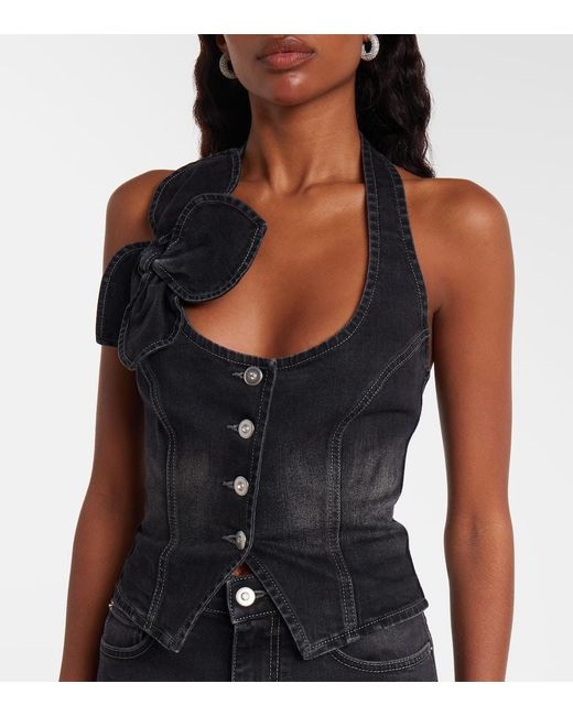 Area Black Bow-Detail Denim Top