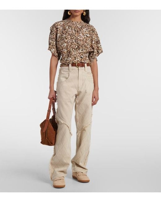 Isabel Marant Natural Beth Shearling-Trimmed Leather Sneakers