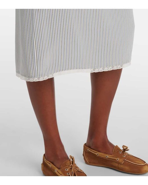 Miu Miu White Striped Silk Crepe De Chine Midi Dress