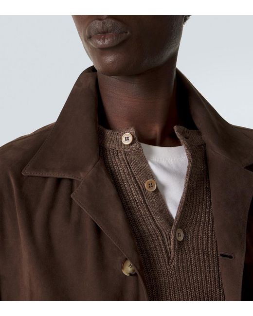 Brunello Cucinelli Brown Ribbed-Knit Linen And Cotton Polo Sweater for men
