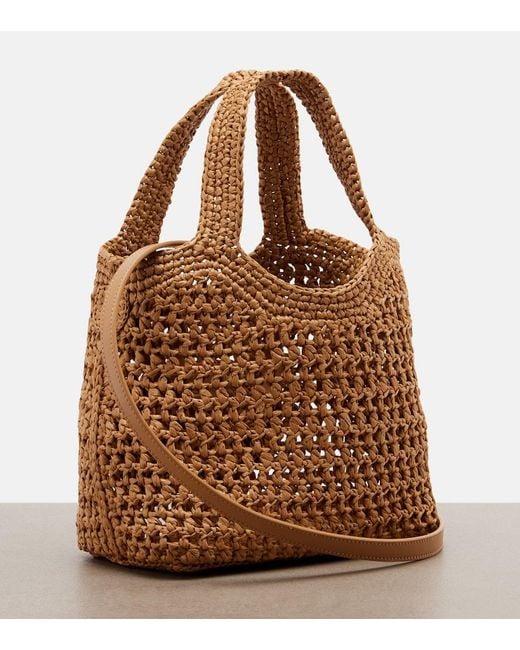 Tod's Brown Logo Leather-Trimmed Raffia Top-Handle Bag