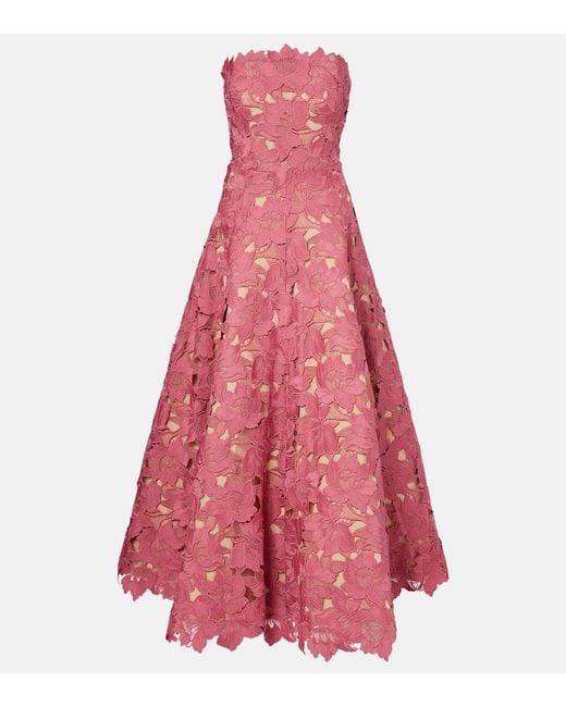 Robe Longue En Guipure Oscar de la Renta en coloris Pink