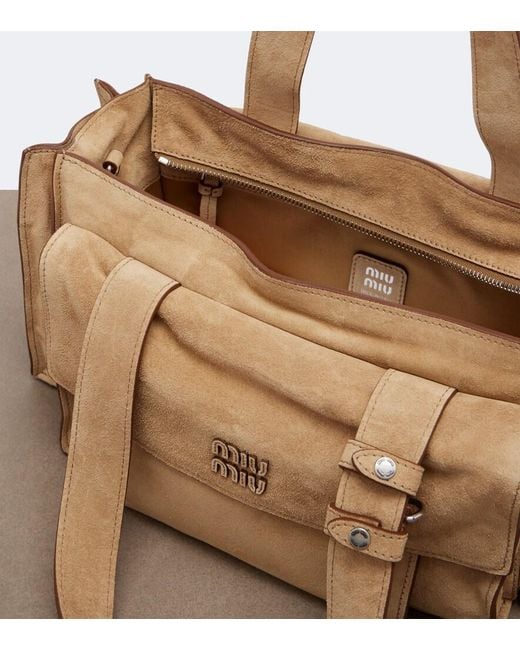 Miu Miu Natural Utilitaire Suede Shoulder Bag