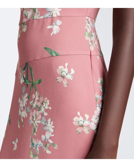 Erdem Pink Floral Asymmetric Floral Cady Midi Dress