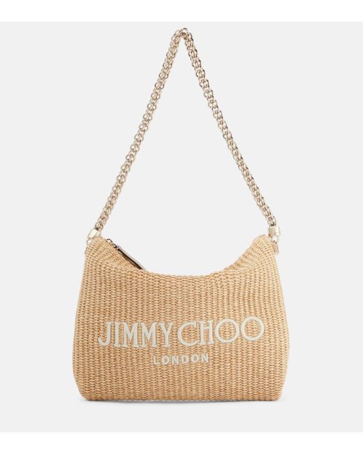 Jimmy Choo Natural Callie Logo Raffia Shoulder Bag