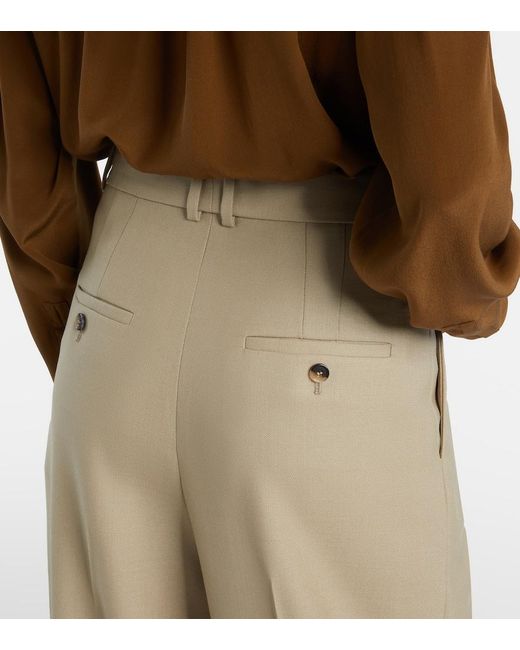 Saint Laurent Natural Wool And Silk Wide-Leg Pants