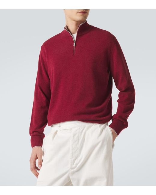 Eleventy Red Cashmere Half-Zip Sweater for men
