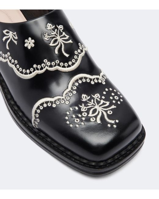 Simone Rocha Black Embroidered Leather Mules