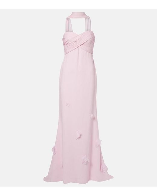 Self-Portrait Pink Scarf-Detail Georgette Gown