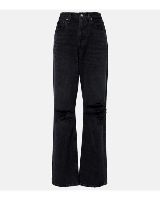 Agolde Blue Kelly High-Rise Distressed Straight Jeans