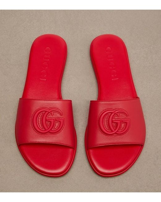 Gucci Red Double G Leather Slides